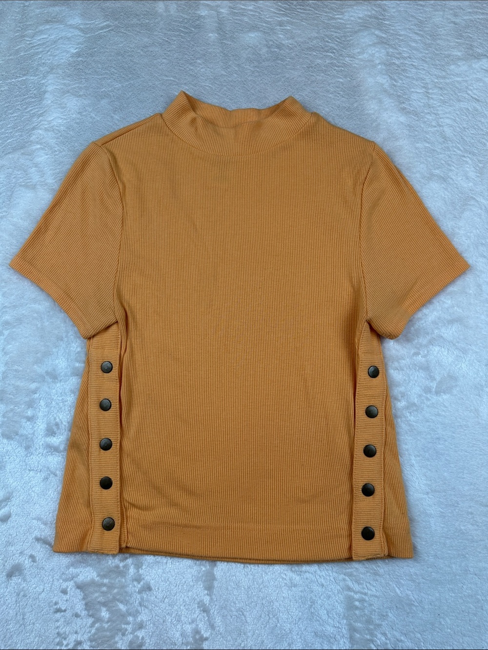 We The Free Size SP Ribbed Mock Neck Short Sleeve Top in Mustard Gold | Casual